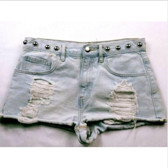 Forever 21 Women's Booty Shorts 27 Blue Studded - Picture 1 of 6